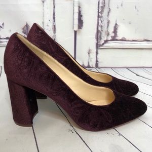 NINE WEST burgundy purple velvet chunky heels 10